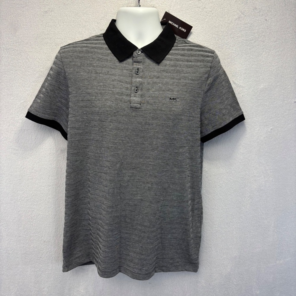 NWT Michael Kors Polo Shirt Mens S Grey Black Short Sleeve Contrast Trim